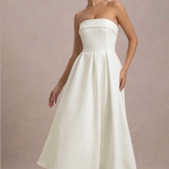 ECRU BANDEAU SKATER MIDI DRESS - Picture 5 of 7